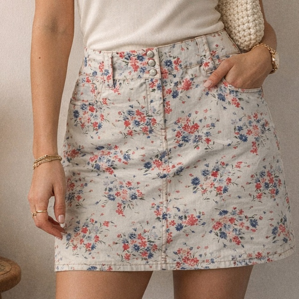 Ann Taylor LOFT Pink Blue Floral Mini Skirt Size 14 Like New